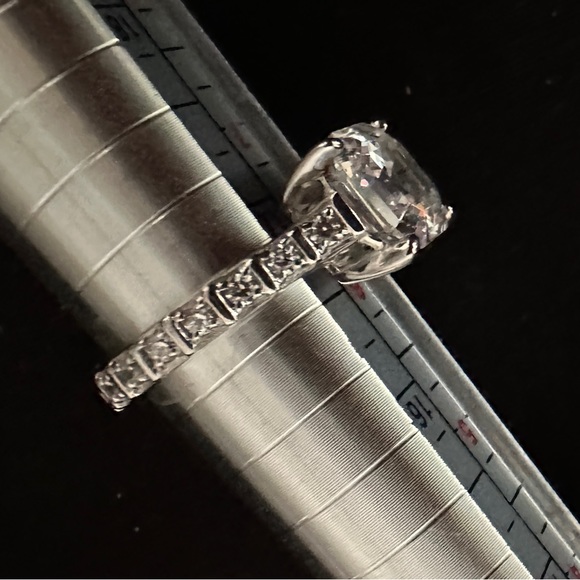 GET ENGAGED Classy Sterling Silver Square Cut CZ Ring w/Sm Round Stones SZ 6 - Picture 6 of 12